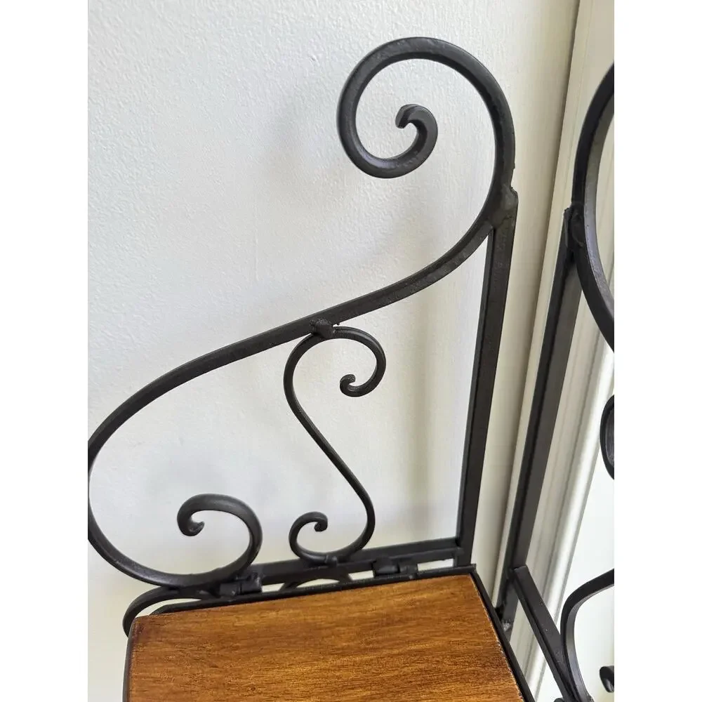 Vintage 3 Tier Folding Corner Shelf Wrought Iron Wood Etagere Plant Stand 48